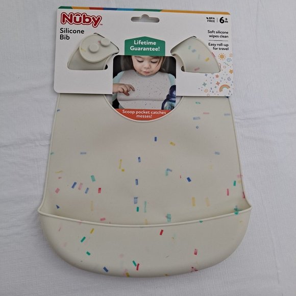 Silicone Baby Bib With Scoop Pocket Confetti adjustable BPA Free 6+ month infant - Picture 1 of 11